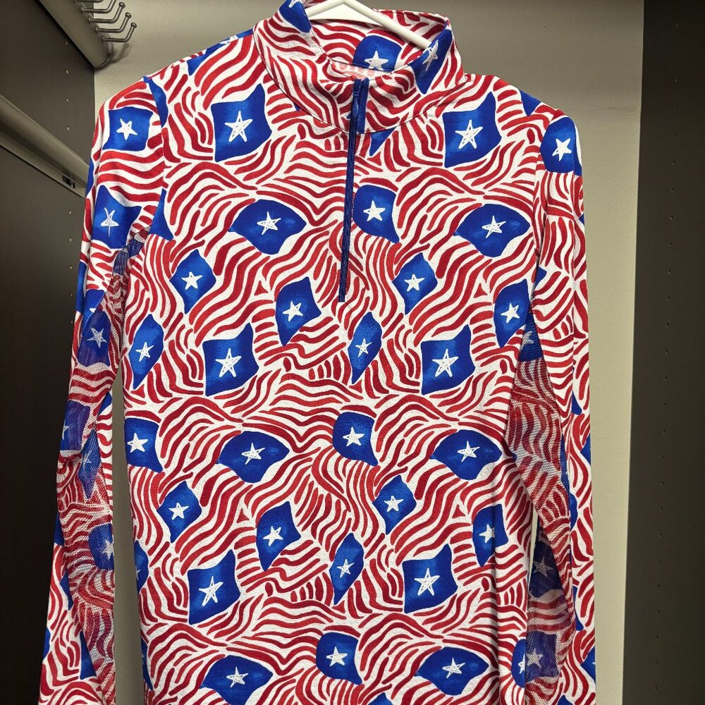 IBKUL "Stars & Stripes" Long Sleeve Zip Mock Neck Size Small